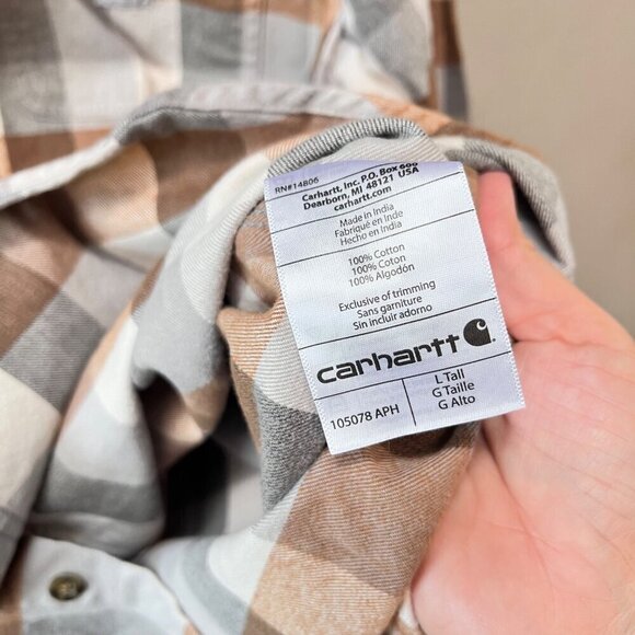 Carhartt Mens‎ Large Tall Loose Fit Plaid Button-Down Shirt 100% Cotton - Picture 4 of 5
